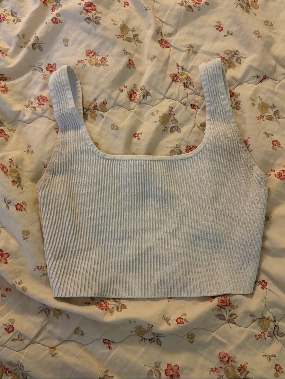 Babaton Ribbed Square Neck Cropped Tank Top - White
